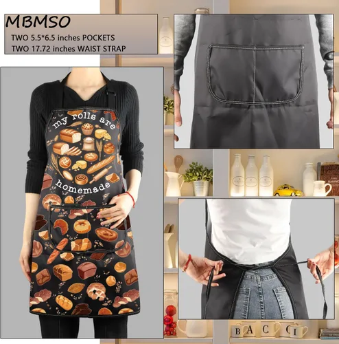 Miniatura 3 de MBMSO Delantales para hornear panadería, regalos para panadería, delantal para hacer pan, My Rolls are Delantal hecho en casa con bolsillos, regalo