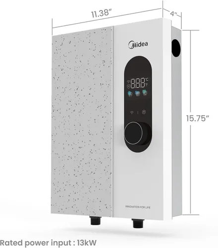 Miniatura 8 de Midea Calentador de agua eléctrico sin tanque de 13KW, control táctil, control Wi-Fi, pantalla LED, modo infantil, 240 voltios con modulación