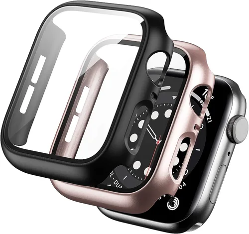 Miniatura 9 de Paquete de 2 fundas rígidas de policarbonato compatibles con Apple Watch, con protector de pantalla de cristal templado sin burbujas para accesorios