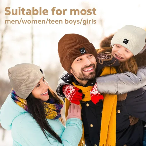 Miniatura 7 de Mepase Gorro de punto con cara sonriente para bebé, 3 unidades, para niños pequeños, gorro de invierno suave bordado con cara sonriente
