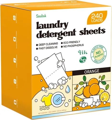 Miniatura 7 de Soulink Hojas de detergente para ropa con aroma a ropa recién lavada 240 cargas, tiras de detergente ecológicas para viajes y hogar - Sin envases