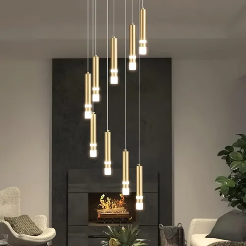 Miniatura 2 de Lámpara de techo colgante moderna de 9 luces regulable LED 54W dorada, gran lámpara de araña para escalera, vestíbulo, sala de estar, dormitorio