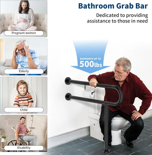 Miniatura 6 de ZUEXT - Riel de soporte para inodoro con soporte para papel higiénico de 31.5 x 28 pulgadas, barra de agarre antideslizante de pared a piso