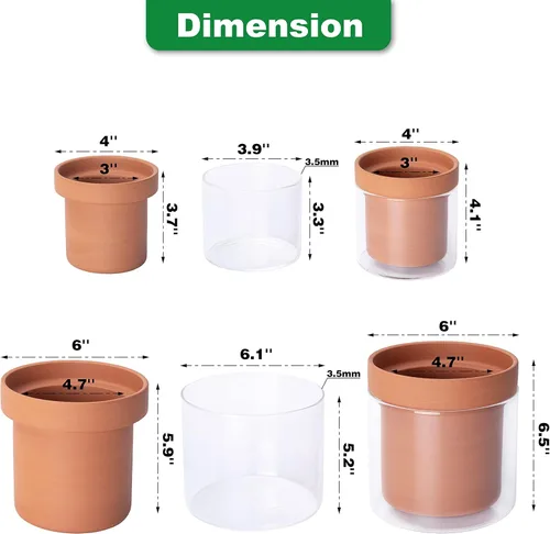 Miniatura 3 de Macetas de 4 pulgadas y 6 pulgadas de riego automático de Phoenix Vine, macetas de terracota de arcilla con reservorio de vidrio para plantas
