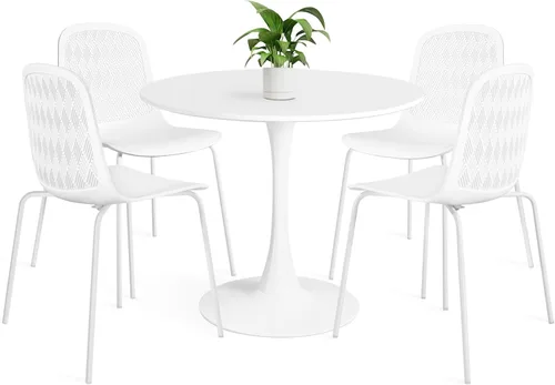 Juego de mesa de comedor redonda moderna de mediados de siglo para 4 con sillas en comedor, cocina pequeña, oficina, cafetería, restaurantes