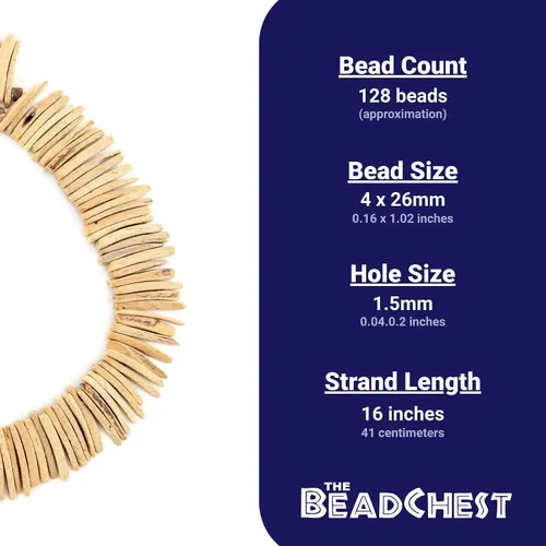 Miniatura 4 de TheBeadChest - Cuentas de coco natural crema (0.157 x 1.024 in)