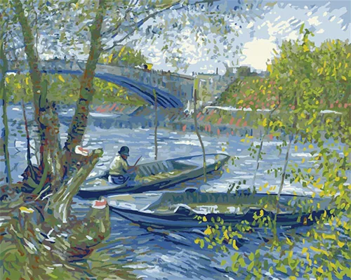 YEESAM Art Pintura por números para adultos, pesca en primavera, 16 x 20 pulgadas, lienzo de lino, acrílico, kit de pintura numérica para bricolaje,