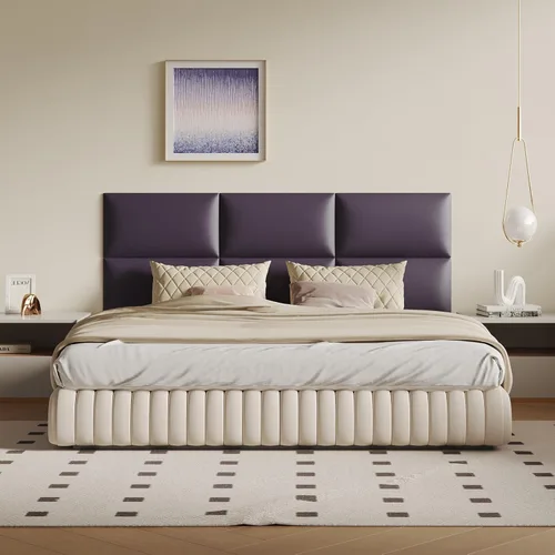 Miniatura 6 de Cabecero de palo color beige - Juego de 6 paneles montados en la pared para camas tamaño Queen, 61 x 30 cm, cabecero decorativo de fácil instalación