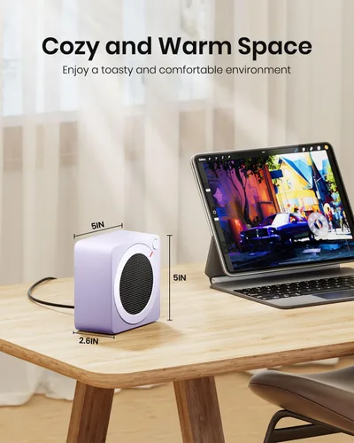 Miniatura 3 de Gaiatop Mini calentador de espacio, ligero PTC de cerámica de calentamiento rápido, 500 W, eficiencia energética para uso en interiores, Morado