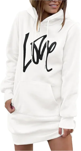 PRETTYGARDEN - Sudadera con capucha para mujer, vestido tipo sudadera de manga larga, ligero, con capucha y cordón