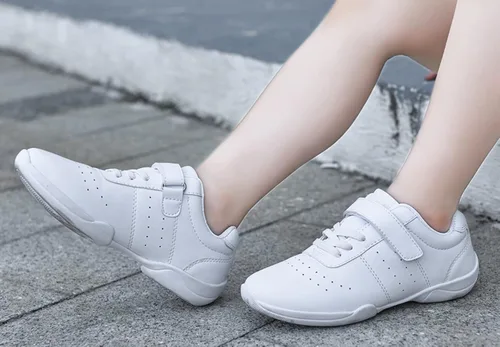 Miniatura 5 de VINIGIAGIA Zapatos de animación blancos para niños y niñas, para competición de porristas, atletismo, caminar, tenis, deportes, gancho y bucle