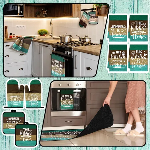 Miniatura 6 de Fourluoo Juego de 10 piezas de decoración y accesorios de cocina de granja, 4 toallas de cocina, 2 soportes para ollas, 2 guantes de horno, 2 Verde