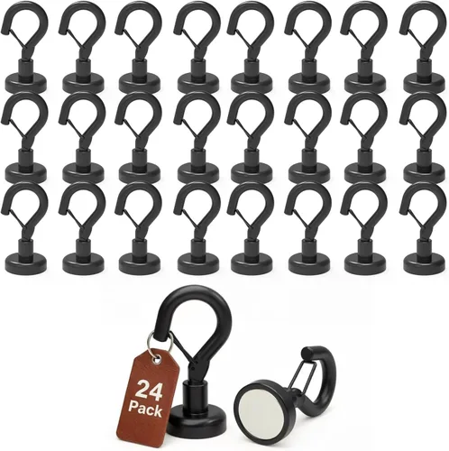 Miniatura 22 de Ant Mag Ganchos magnéticos negros resistentes con broche de presión de 22 libras, ganchos magnéticos fuertes, ideales para colgar en refrigerador