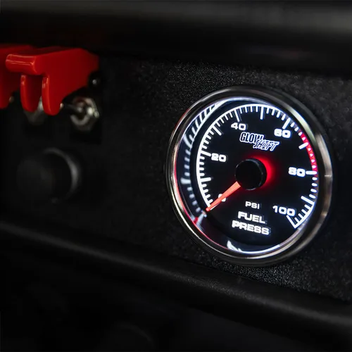 Miniatura 2 de GlowShift Kit de medidor de presión de combustible Racing de 2-5/8 pulgadas de 100 PSI, incluye sensor electrónico, esfera negra, retroiluminación