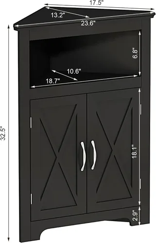 Miniatura 2 de ChooChoo Armario de almacenamiento de esquina, pequeño gabinete de esquina con diseño de puerta de granero y estante ajustable, ahorro de espacio
