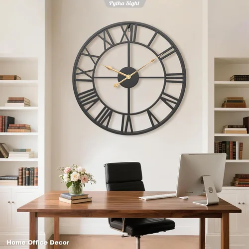 Miniatura 8 de Pytha Sight - Reloj de pared grande para sala de estar, de 16 pulgadas, moderno, industrial, decorativo, de metal, silencioso, funciona con Negro