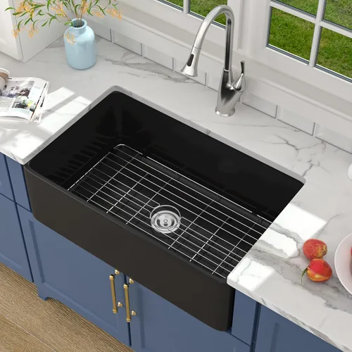 Miniatura 13 de Lordear Fregadero de Cocina Estilo Granja de 36 Pulgadas Blanco de Arcilla Refractaria Porcelana Cerámica Tazón Único Frente de Delantal Fregadero