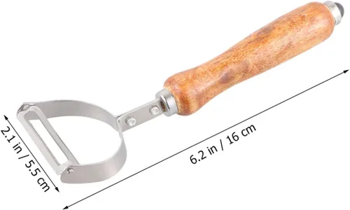 Miniatura 7 de Kichvoe Pelador de verduras de acero inoxidable con mango de madera, pelador de frutas de melón, pelador de manzana horizontal, cortador de metal