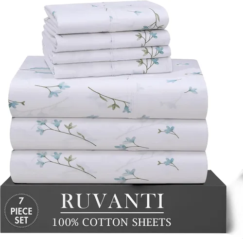 Miniatura 70 de RUVANTI 6 Piezas Sábanas de Algodón - 100% Algodón Natural Suave, Ligeras y Transpirables Sábanas de Percal Crujiente, Sábanas de Cama Tamaño Full