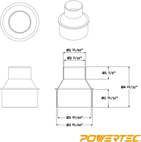 Miniatura 5 de POWERTEC 70352 Reductor de cono de manguera de 4 pulgadas a 2-1/2 pulgadas con abrazaderas de alambre doble de 4 y 2-1/2 pulgadas