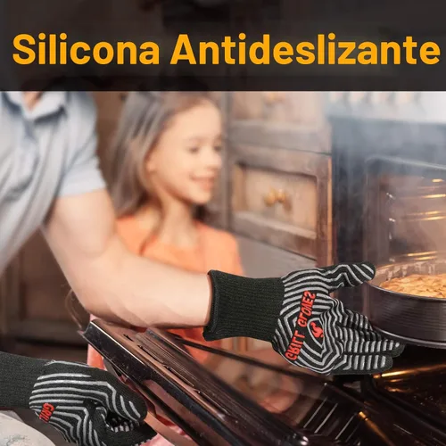 Miniatura 3 de QUWIN Guantes para barbacoa, guantes para horno, resistentes al calor extremo de 1472℉, guantes para parrilla de silicona antideslizantes para Negro
