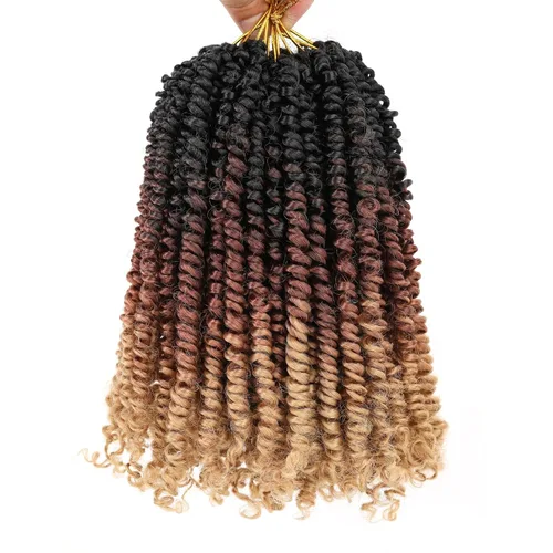 Miniatura 30 de Leeven Cabello de Ganchillo para Mujeres 16 Pulgadas Cabello de Passion Twist Pre-Retorcido 8 Paquetes Ombre Marrón Pre-Enrollado Bomb Crochet #T30