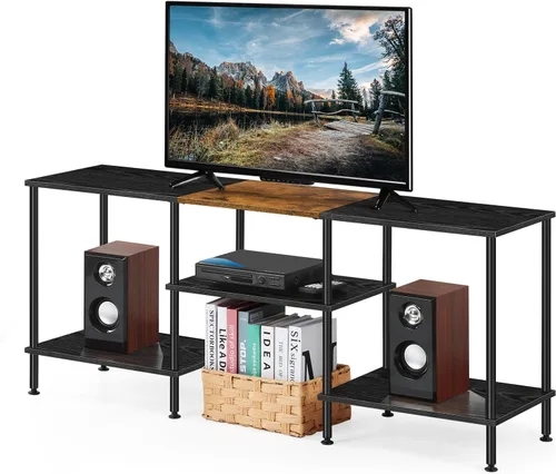 Miniatura 5 de BTY Soporte de TV de 50 pulgadas con centro de entretenimiento de 3 niveles y estantes de almacenamiento, consola de televisión pequeña y alta