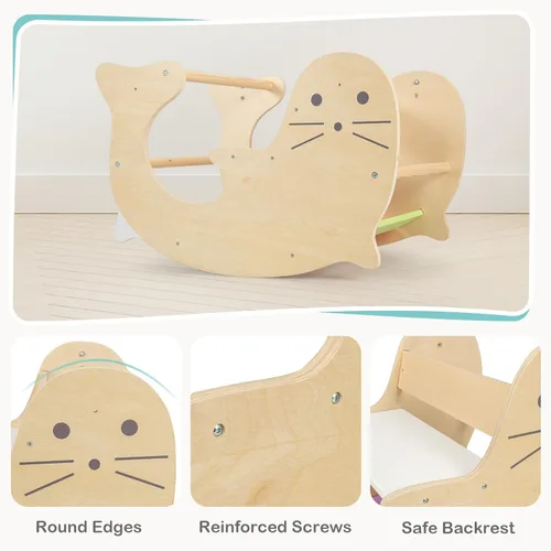Miniatura 6 de Olakids Arco de escalada para niños pequeños, 3 en 1 de madera para niños, juguete de caballo mecedor escalador, mesa de juego para bebé, Pikler