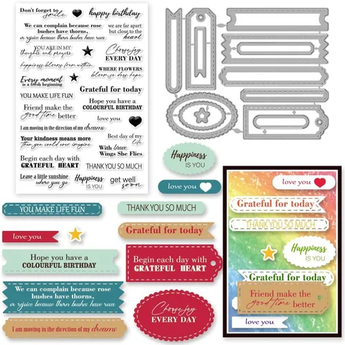 Miniatura 9 de INFUNLY 2 sellos y troqueles de palabras de bendición para hacer tarjetas, palabras alentadoras, citas motivacionales, sellos transparentes