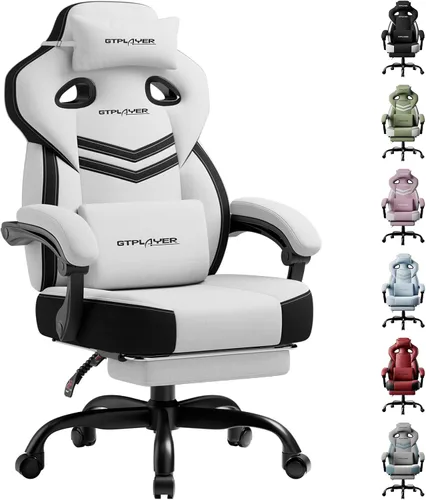 Miniatura 9 de GTPLAYER Silla para videojuegos, silla de computadora con reposapiés y soporte lumbar para adultos, asiento reclinable grande y alto giratorio