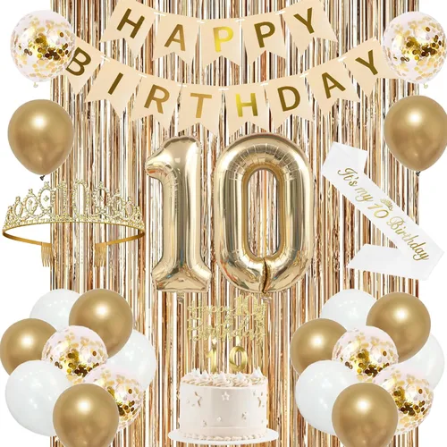 Miniatura 25 de Trgowaul Decoraciones de 9º cumpleaños para niñas, pancarta, banda y corona, decoración de pastel, globo de número 9, cortinas de flecos