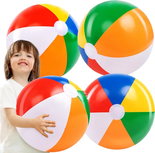 JOYIN Paquete de 4 pelotas de playa de 20 pulgadas – Pelota de playa grande arcoíris inflable juguetes de piscina para decoración de suministros de