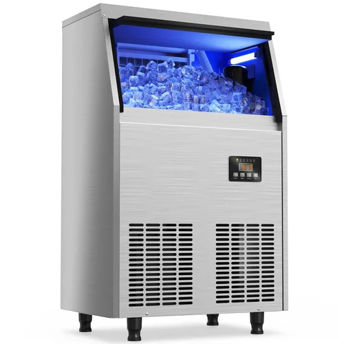 Coolski Máquina de hielo comercial, máquina de hielo de 200 libras/24 horas con capacidad de almacenamiento de 35 libras, 45 cubitos de hielo en