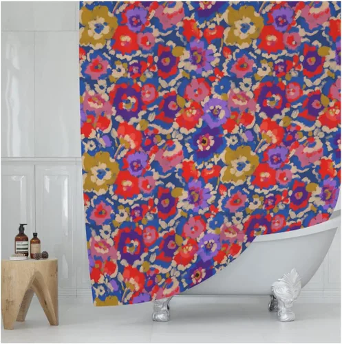 Miniatura 10 de Cortina de ducha con estampado floral coral oscuro - Patrón de flores negras moderno melancólico - Decoración moderna para el hogar - Cortina