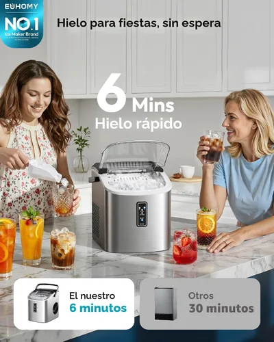 Miniatura 2 de EUHOMY Máquina de Hielo de Encimera, 9 Cubos Listos en 6 Minutos, 26 libras/24H, Autolimpiante, Máquina de Hielo Portátil con Asa de Transporte