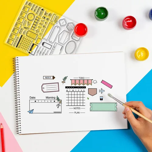 Miniatura 2 de GLOBLELAND Horario y notas Sellos transparentes para decoración de álbumes de recortes, notas de trabajo para estudiantes, sellos de silicona