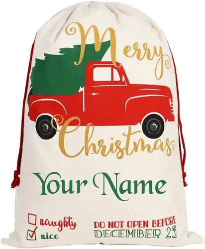 Home and Plan Saco de Navidad personalizado con nombre (27 x 19.7 pulgadas), bolsas de regalo de Papá Noel grandes con cordón personalizado para la