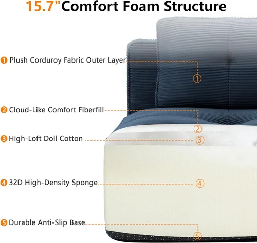 Miniatura 7 de Sofás modulares sin hueso de 152.8 pulgadas para sala de estar, sofá modular con diván en forma de L, cómodo asiento profundo tapizado de tela