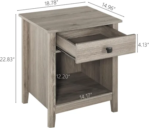 Miniatura 3 de LTMEUTY Juego de 2 mesitas de noche de madera con cajones para mesita de noche de dormitorio, mesita de noche alta con un cajón y armario abierto