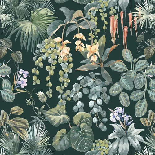 Miniatura 14 de Ismoon Papel tapiz verde para despegar y pegar, diseño bohemio floral y hojas en papel adhesivo grueso, papel adhesivo botánico oscuro, extraíble