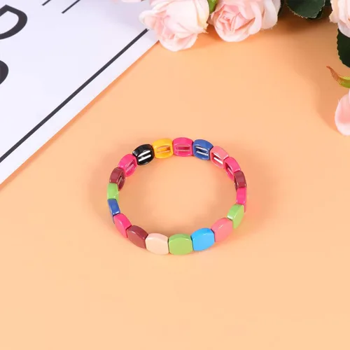 Miniatura 7 de Exceart Pulseras para mujer, pulseras de azulejos esmaltados, pulseras de cuentas de Tila de arco iris, pulseras elásticas apilables para hombres