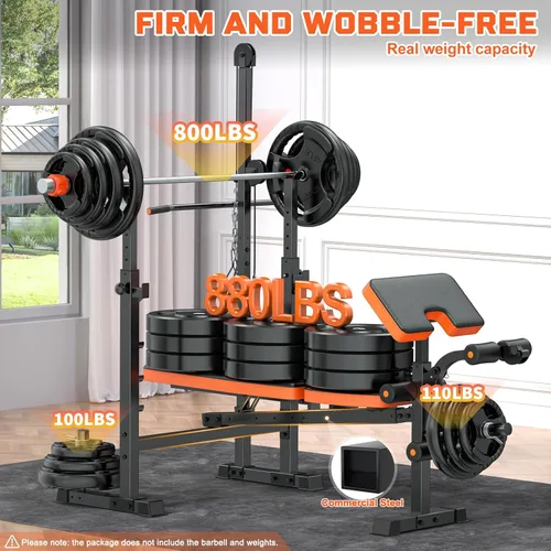 Miniatura 5 de Fostoy 880lbs Weight Bench Set with LAT Pulldow, Bench Press Rack with Leg Extension/Curl and Preacher Curl, 8 in 1 Olympic Weight Benches for Home