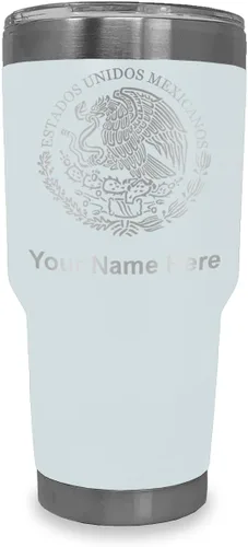 Miniatura 8 de LaserGram Vaso aislado al vacío de 20 onzas, bandera de México, grabado personalizado incluido (gris)