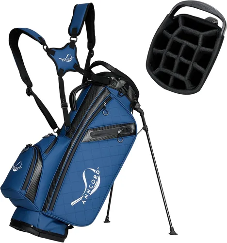 ANNCORD Golf Stand Bag with 14 Way Full Length Dividers, PU Leather Golf Bag for Men, Waterproof Golf Bags with Stand, 6 Pockets & Cooler Pouch,