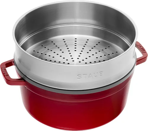 Miniatura 2 de staub La Cocotte Round 40510-601 Pico Cocotte - Juego de vaporizador redondo de cereza de 10.2 pulgadas (10.2 in), grande, fundición a dos manos