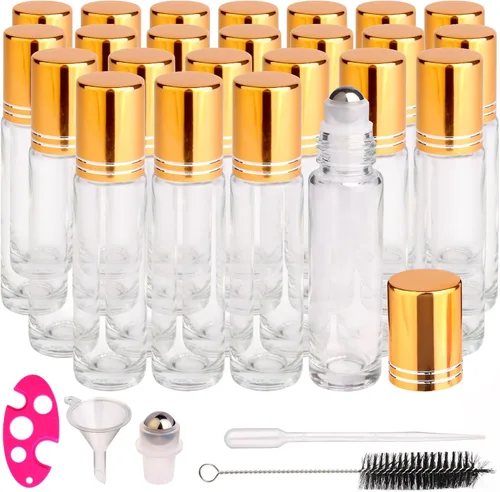 Miniatura 17 de inice 100 botellas de roll-on de 10 ml de vidrio ámbar para aceites esenciales con bolas de rodillo de acero inoxidable y tapa de aleación