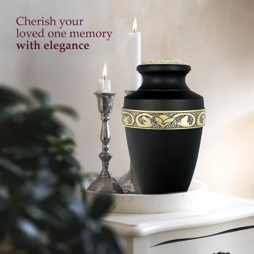 Miniatura 5 de Trupoint Memorials Urnas de Cremación para Cenizas Humanas, Urna de Entierro Decorativa para Hombres y Mujeres Adultos, Grande Griega Negra y Dorada