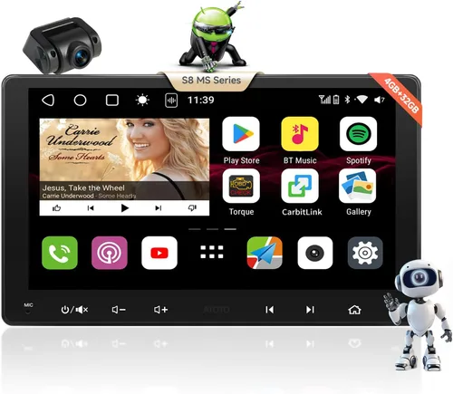 8-Core 9" QLED pantalla táctil doble DIN Android estéreo para coche y cámara frontal 1080P, S8 Gen3 4G+32G AI Chat inalámbrico CarPlay Android Auto