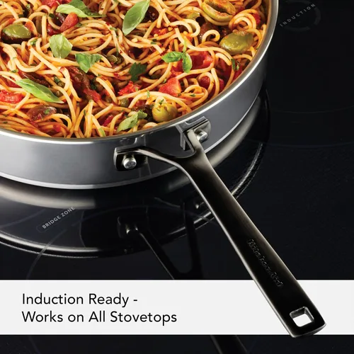 Miniatura 4 de KitchenAid Sartén para saltear de inducción de acero inoxidable revestido de 5 capas con tapa, 5 cuartos de galón, acero inoxidable pulido
