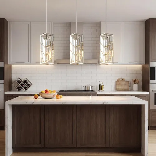 Miniatura 6 de Iluminación colgante de níquel cepillado, lámpara colgante moderna, mini candelabros de cristal, lámpara colgante ajustable para cocina, isla